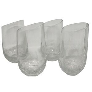 Pier 1 Crackle Glass Tumblers Angled Slant‎ Rim Highball Six Inches Set of Four